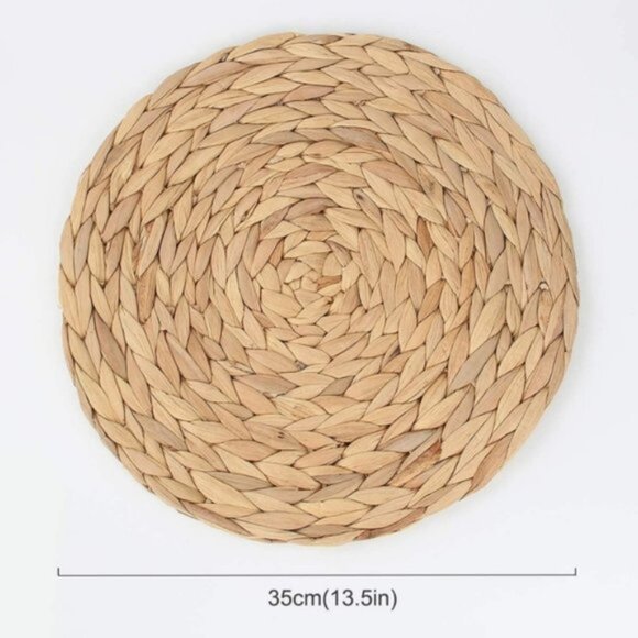 Natural Hyacinth Woven Placemats | Set of 4 | 13.5" Round | Braided Rattan - Picture 4 of 7
